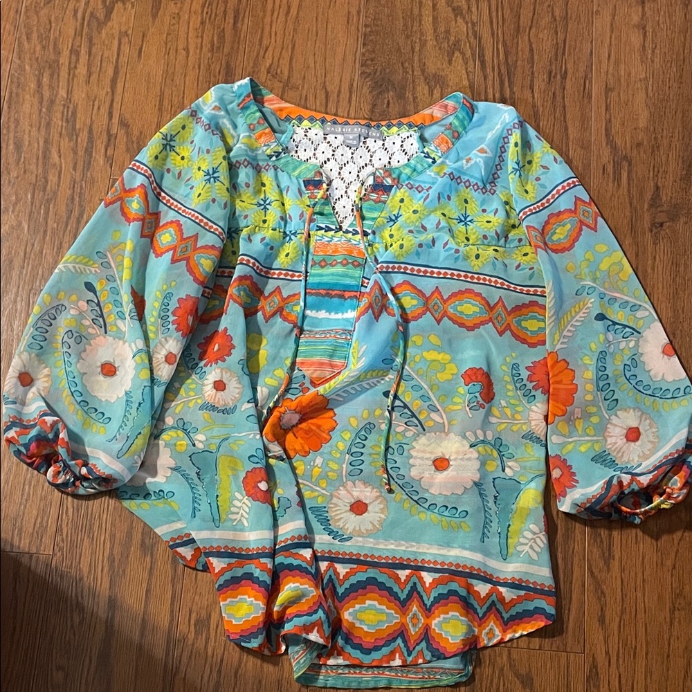 Valerie Stevens Floral Blouse - Blue, Orange, White
